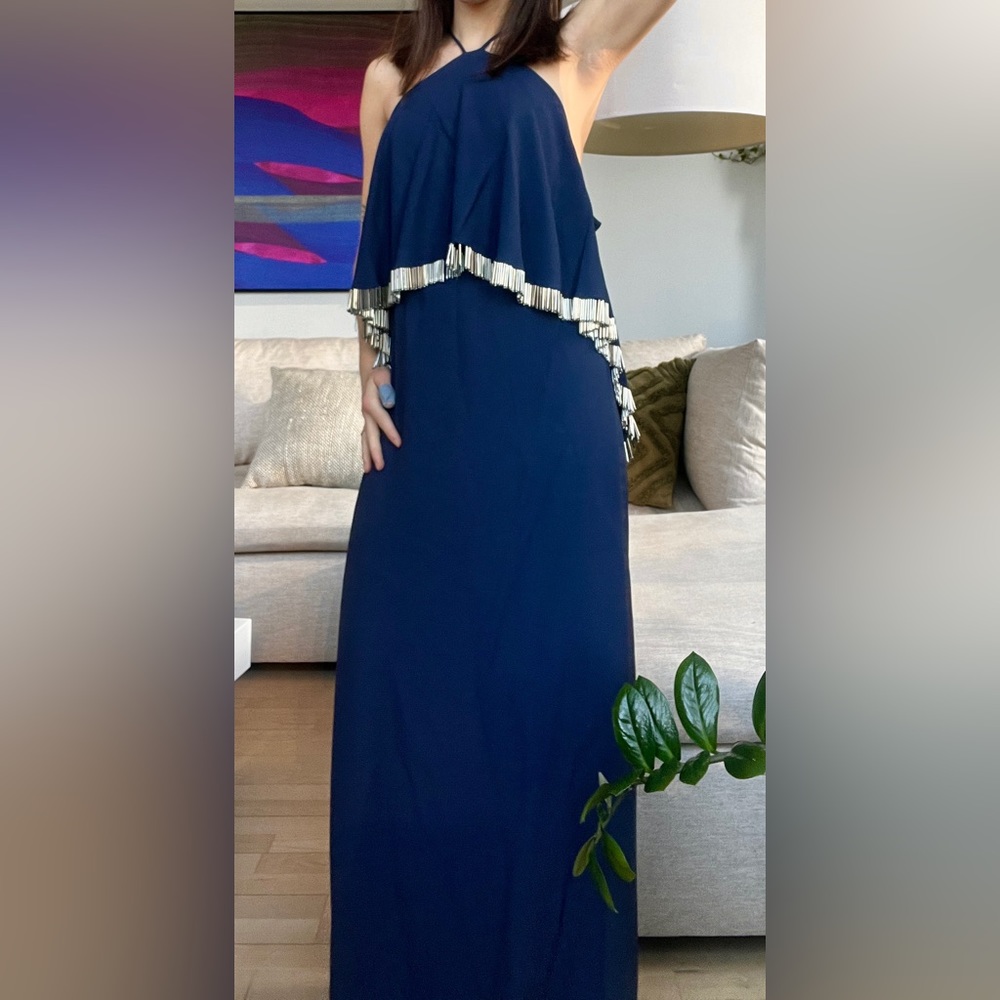 ANIMALE DARK BLUE SILK WEDDING GUEST, PROM, GRADUATION or BRIDESMAID DRESS.